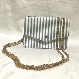 Striped Blue and White Guess Chain Bag
